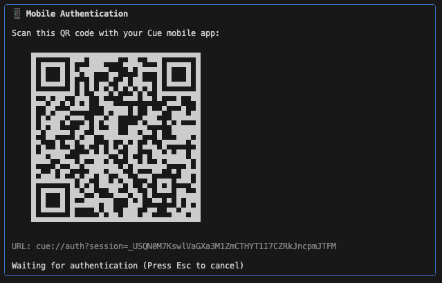 Cue CLI QR Code for Mobile Connection